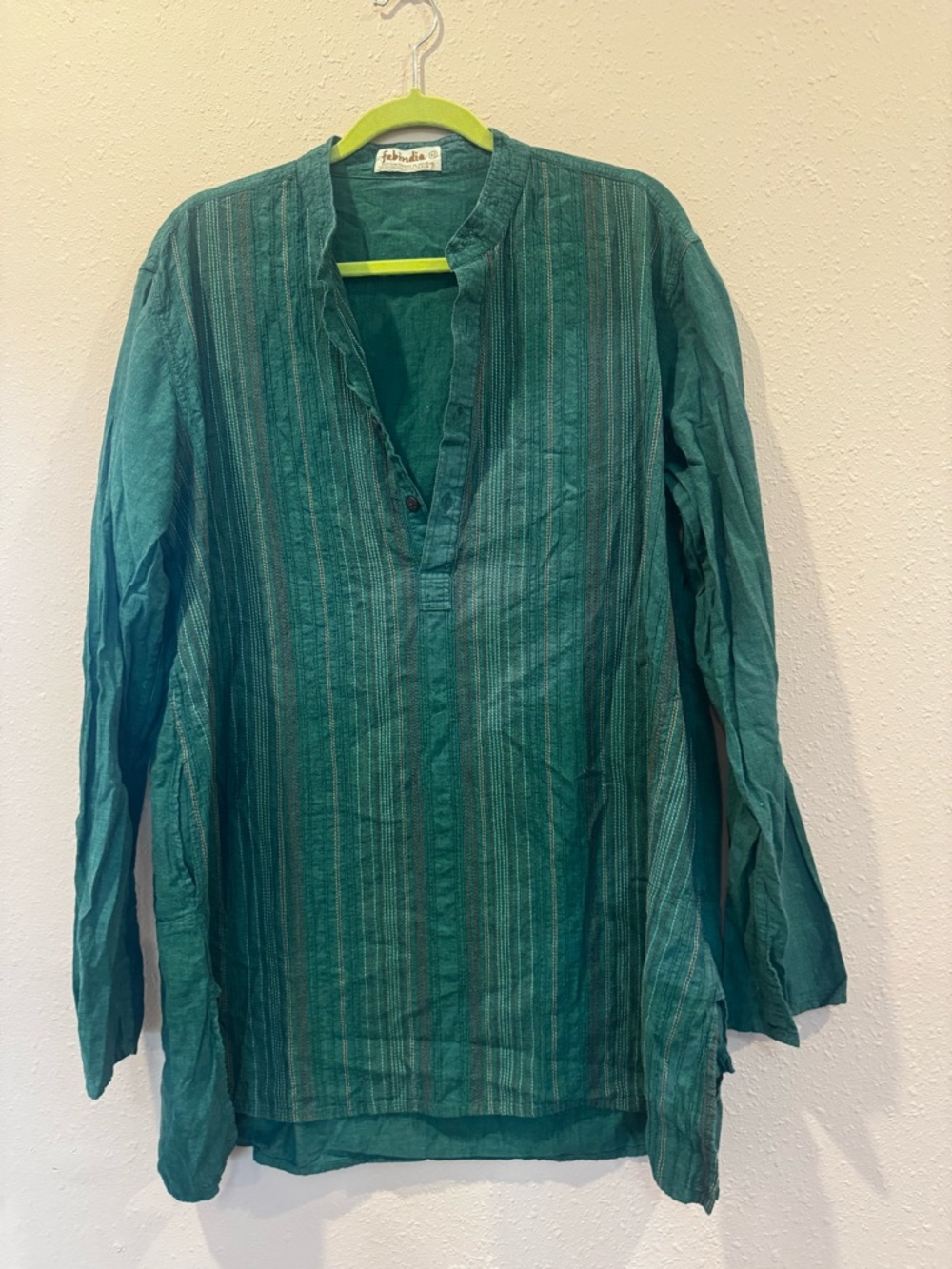 fabindia Teal Green Casual Long-Sleeve Button-Down Tunic